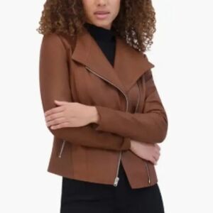 Like New! Marc New York Felix Leather Moto Jacket with Knit Panels Whiskey in XS